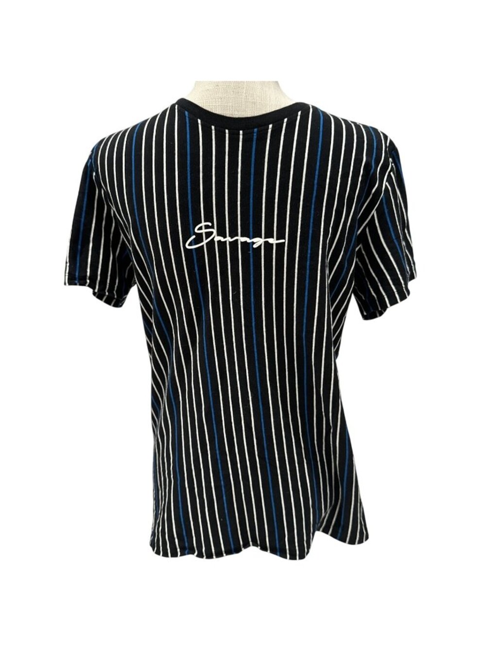 San Francisco Work Mens Shirts Black Blue & White Striped Tee Signature Logo S